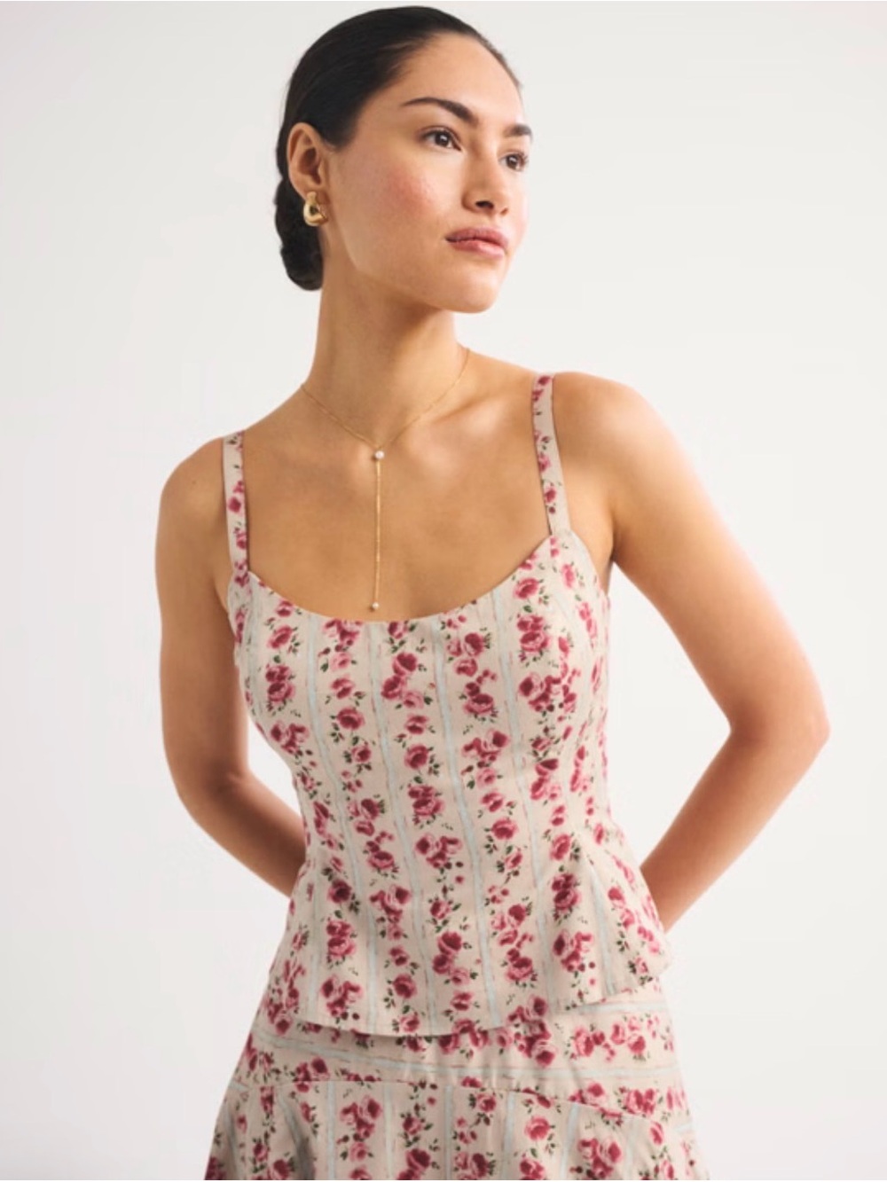 Abercrombie & Fitch Cream Cami with Pink Rose Stripe Print